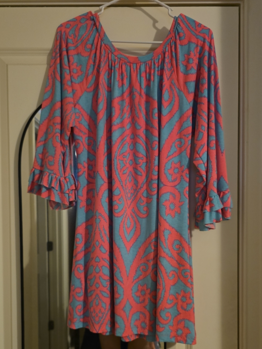Cezanne Boutique Blue and Coral Patterned Midi Dress